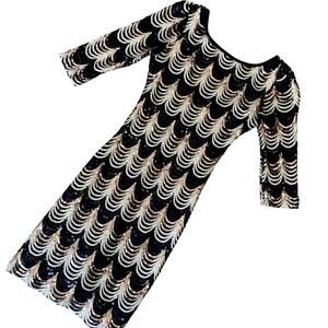 Crystal Doll Junior's Black Sequined Short 3/4 Sleeve Bodycon Party Dress XS